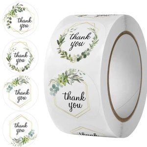 500pcs, Round Floral Thank You Stickers